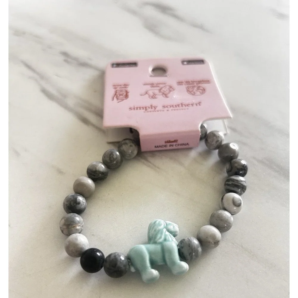 Simply Southern Conserve & Protect Tracking Lion Bracelet Gray Marbled Stones #9